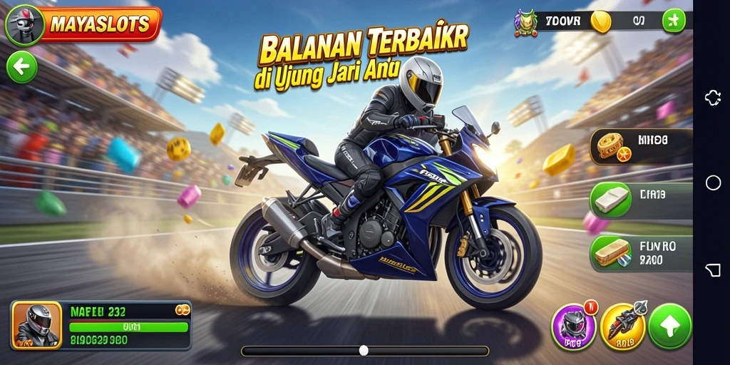 Tampilan seru dari gameplay balapan motor di MAYASLOTS.