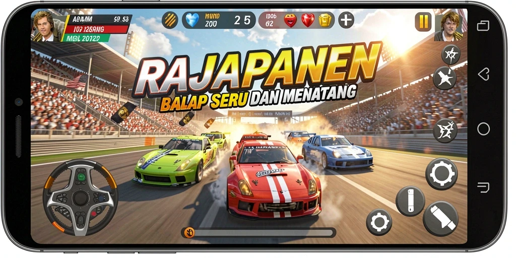 Tampilan gameplay menantang dan balapan seru di RAJAPANEN.