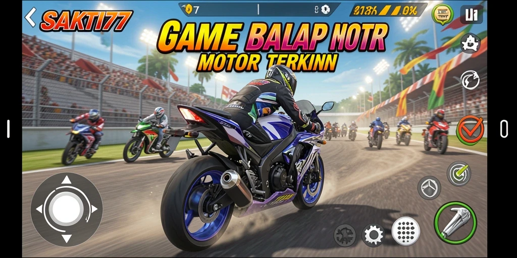 Gameplay menegangkan SAKTI77 saat balapan motor di lintasan.